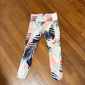 Athleta Tropical Leaf Print Leggings - Pink, Blue, Cream